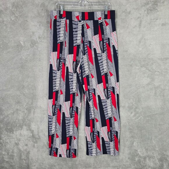Womens Roz & Ali Blue White Red Geometric Print Pants Polyester Stretch Size L - Picture 6 of 10